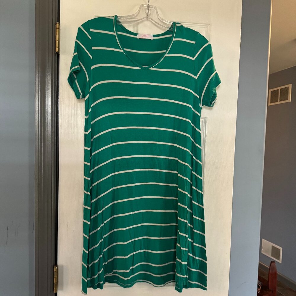 Womens Jess Lea Size M Black  & White Striped Short Sleeve T-Shirt Dress VGUC
